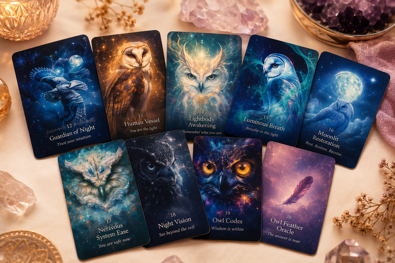 Owl Light oracle cards spread